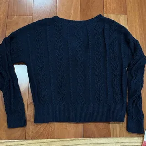 Abercrombie & Fitch Navy‎ Cable Knit V-Neck Sweater L thumbnail 6