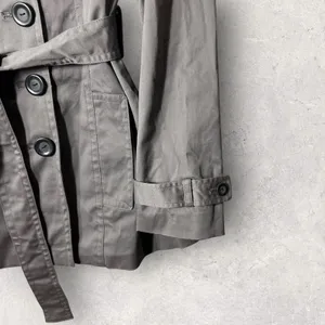 NEW Etam Trench Coat Womens US 12 Gray Double Breasted Belted‎ Stretch Jacket thumbnail 5