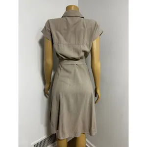 Calvin Klein Womens Tan Beige Linen Blend Button Front Belted Shirt Dress Size 4 thumbnail 3