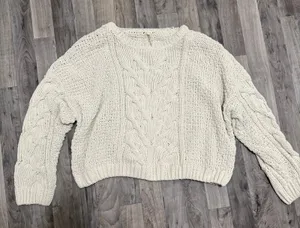 Line & Dot Cream Beige Chunky Open Cable Knit Slouchy Crewneck Sweater 1 thumbnail 1