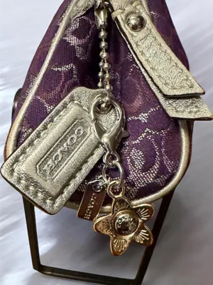 coach Purple Jacquard Cosmetic Case with Metallic Accents Coach charm added thumbnail 8