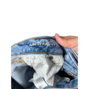 American Eagle Slim Straight‎ Jeans Distressed Ripped Raw Hem Size 12 thumbnail 9