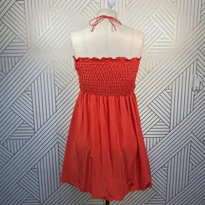 Tucker‎ Red Silk Ruched Smocked Halter Dress thumbnail 8