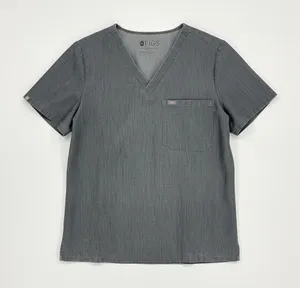 FIGS‎ Caspian V-Neck Scrub Top Large Heathered Charcoal Gray Single Pocket thumbnail 1