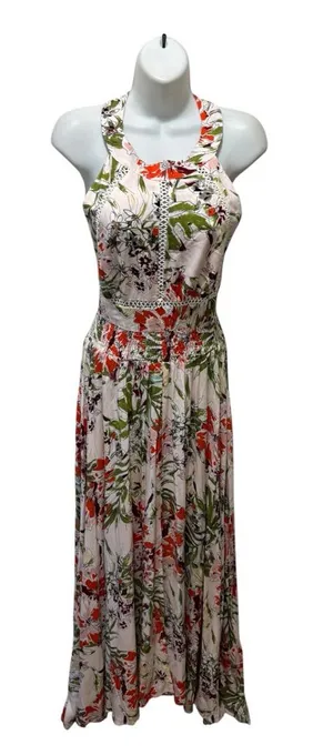 Anthropologie Abel the Label Vienna Floral Halter Maxi Dress L Boho Cottagecore thumbnail 1