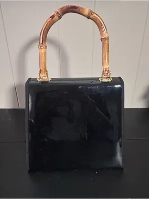 Black Patent Top-Handle Bag with Bamboo Accent thumbnail 7