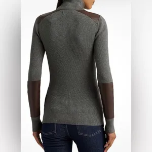 Lauren Ralph Lauren women’s faux leather trim ribbed turtleneck pullover size L thumbnail 5