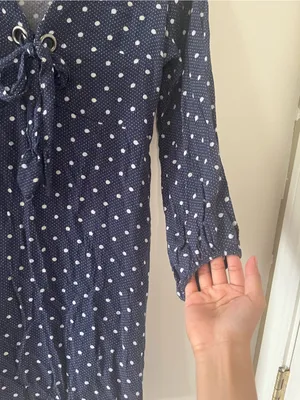 American Eagle Navy Blue Polka Dot Mini Dress Medium Lace Up Long Sleeve Coastal thumbnail 5