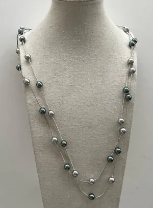 Premier Designs Silver tone metal Crystal bead Black pearl faux Necklace Quality 30” thumbnail 1