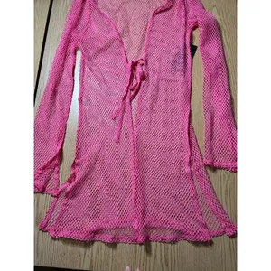 C1 New Women’s Fishnets Swimsuit Cover up Long Shirt Pink Size Small/Medium thumbnail 2