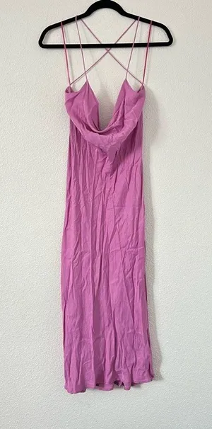 ZARA SATIN LINGERIE STYLE DRESS bloggers favorite cowl neck midi dress sz M thumbnail 8