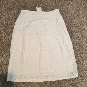 Boden White Eyelet Cotton Midi‎ Skirt Floral Broderie Anglaise Size US 6R NEW thumbnail 1
