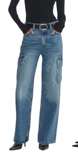 Denim Forum The Farrah Hi Rise Cargo Wide Leg Jeans in Blue‎ Size 27 thumbnail 1