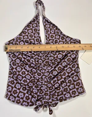 Vibe Sportswear Daisy Checkerboard Ruched Halter Top Size M thumbnail 6