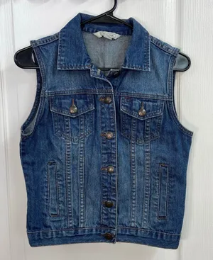 Adam Levine medium wash denim cotton pocket sleeveless button front‎ vest small thumbnail 1