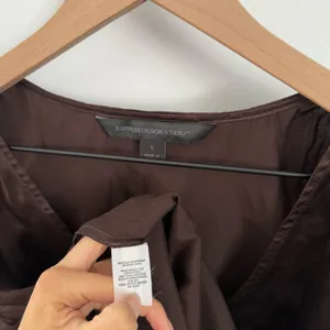 Express‎ Y2K Small Silk Blouse Peplum Babydoll Office Goblin Cinch Waist Brown thumbnail 4