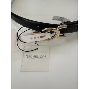 Rachel Zoe‎ Black Leather Belt High Shine Gold Interlocking Chain Link L NWT thumbnail 3