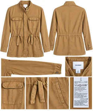 Old Navy Women’s Small Tan Linen Blend Utility Safari Jacket Drawstring Waist thumbnail 2