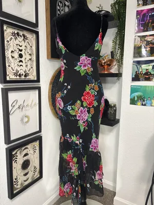 Vintage Emily D Y2K 90s Silk Slip Dress Beaded Floral Sequin Maxi Gown Medium thumbnail 2