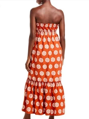 Free People Leanna Bandeau Tube Maxi Dress In Brick Combo Cotton NWT Size Large thumbnail 2