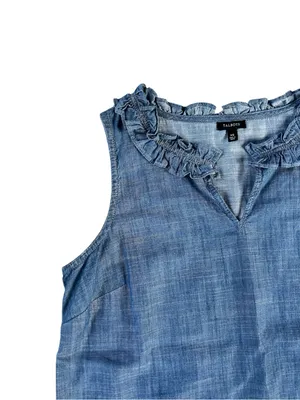 Talbots Denim-Effect Ruffle Neck Sleeveless Top - Blue thumbnail 3
