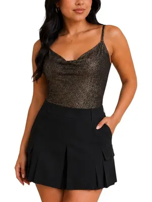 Forever 21 Metallic Bodysuit L Black Bronze Shimmer Cowl Neck NWT thumbnail 1