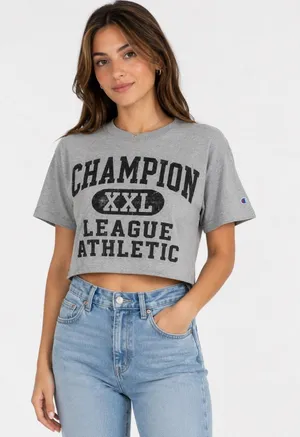 Champion Womens Crop Top Small Gray Varsity Graphic Athletic Streetwear NWT thumbnail 1
