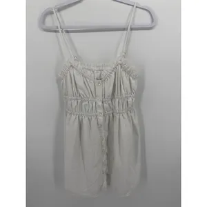SHEIN Women Dress White Smocked Lace Trim Button Front Size Medium thumbnail 2