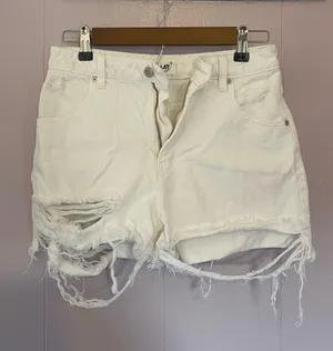 Rollas White Ripped Denim Shorts thumbnail 4