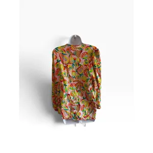 NWT Farm Rio Anthropologie Wrap Top XL Multi Tropical Fruit Beaded Tassel Summer thumbnail 2