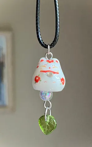 Handmade ceramic cute manekineko cat boho retro vintage necklace😽 thumbnail 1