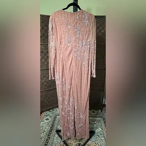 New Mac Duggal Pink Embellished High Neck Illusion Long Sleeve Gown - Size 14 thumbnail 4