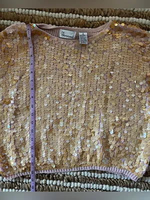 Vintage peachy orange Sequin baby pink Short Sleeve Top thumbnail 5