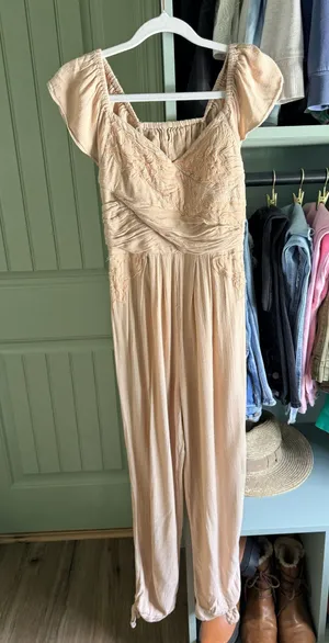 Free People Women's Beige Jumpsuit with Peach Embroidery thumbnail 1