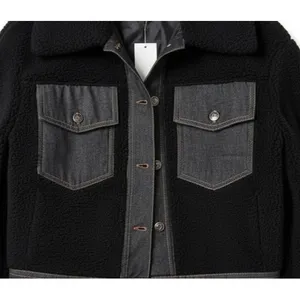Madden Girl Juniors Denim Sherpa Jacket Size M Black Denim-Trim Fleece Buttons‎ thumbnail 5