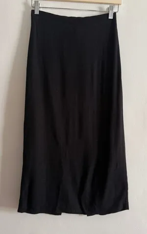 CAARA Anthropologie Black Linen Blend Midi Length Straight Column Skirt XS thumbnail 1