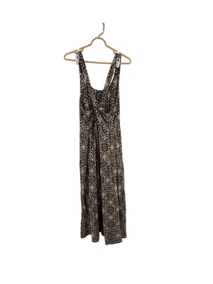 J. Jill Brown Cream Floral-Print Maxi Dress cross back casual boho layering L thumbnail 4