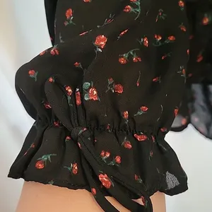 Francesca's Mi Ami Long Sleeve Black Roses Semi Shear Crop Top Size XL thumbnail 4
