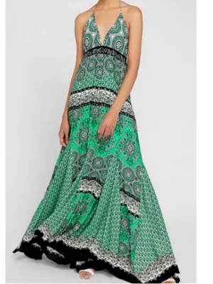Alice & Olivia Alette Halter Maxi Dress Green‎ New Size 12 NWT Bandana Print thumbnail 16