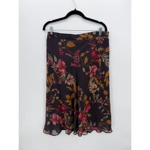 Westport 1962 Floral Chiffon Midi Skirt L Brown Burgundy Boho Y2K Romantic thumbnail 2