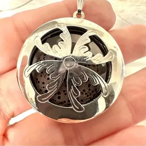 Silver tone long lava stone infuser pendant necklace thumbnail 4