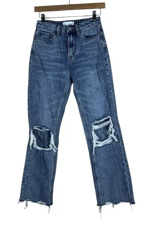 Vervet V2404 High Rise Distressed Straight Leg Jeans Blue Denim Size 25 thumbnail 1