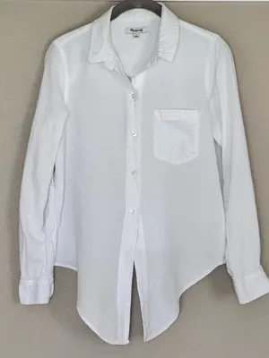 MADEWELL Tie-Front Linen Button Down Shirt S 19” p2p Eyelet White EUC thumbnail 6