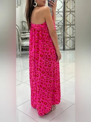 Jodifl hot pink and red leopard print one-shoulder flowy fit maxi dress M thumbnail 8