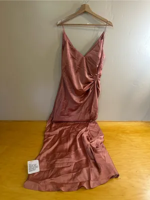 ASOS Edition Satin Twist-Detail V-Neck Maxi Dress in Cinnamon Rose Size 10 New thumbnail 10