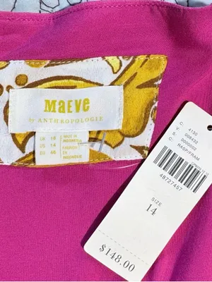 💥NWT Maeve Anthropologie Raspberry Pink Wrap Tie Waist Puff Sleeve Dress 14💛 thumbnail 10