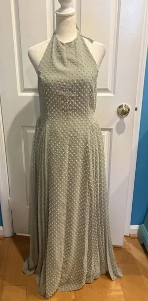 ASOS DESIGN fluffy dobby halter pleat pa maxi dress 8 gray prom wedding guest thumbnail 1