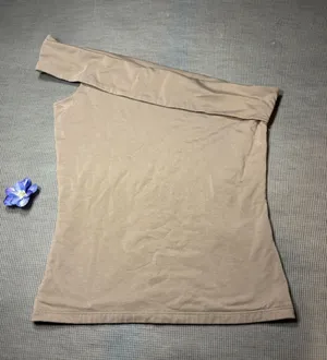Abercrombie & Fitch Asymmetrical One-Shoulder Ribbed Top Taupe one shoulder Sz S thumbnail 1