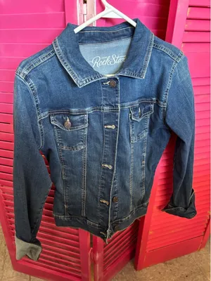 Old Navy The RockStar Denim Jacket Medium Wash Blue Stretch Trucker S/329261-07 thumbnail 1