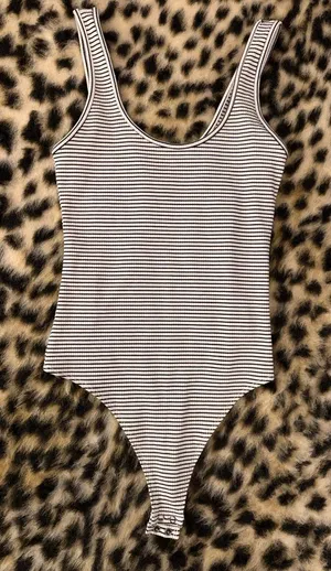 American Eagle Striped Black & White One-Piece Bodysuit thumbnail 1